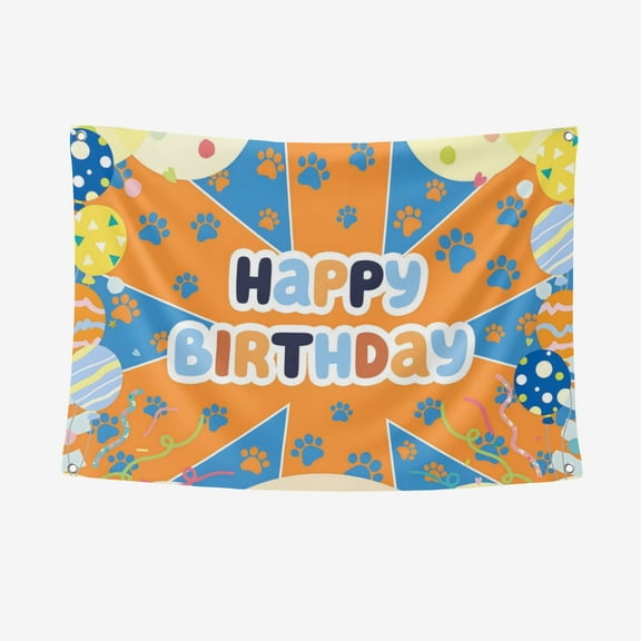 Blue Dog Banner Background Backdrop Blue Dog Happy Birthday Party Banner 5*3FT Large Size Party Supplies