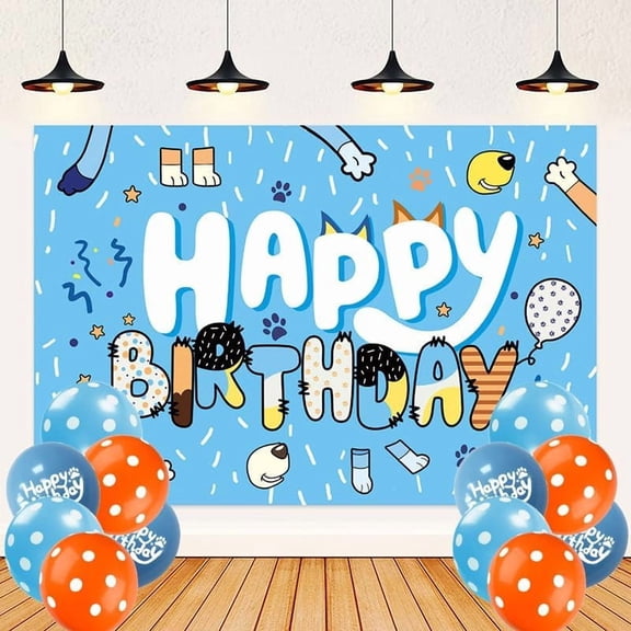 Blue Dog Birthday Party Decoration Backdrop 5x3ft Cartoon Pet Photography Background for Kids Girls Boys Birthday Party Decor Photo Booth Banner Prop