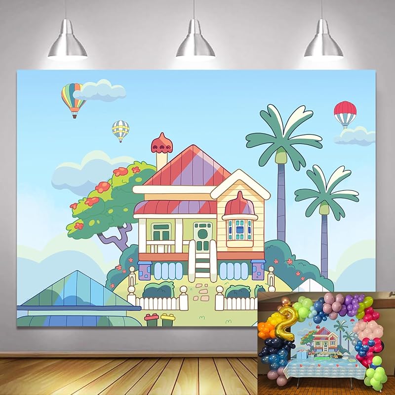 Blue Dog Birthday Party Backdrop - 5x3ft Photo Booth Background For Boys, Baby Showers & Kids Parties