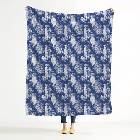 Blue Dog Floral Toile Blanket