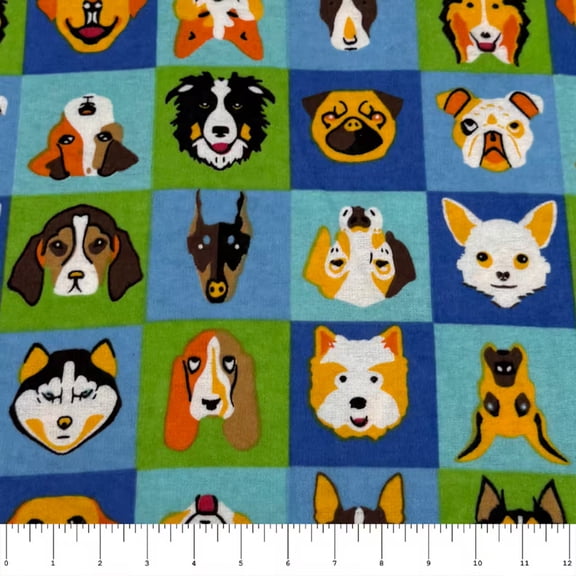Blue Dog Grid Flannel Fabric