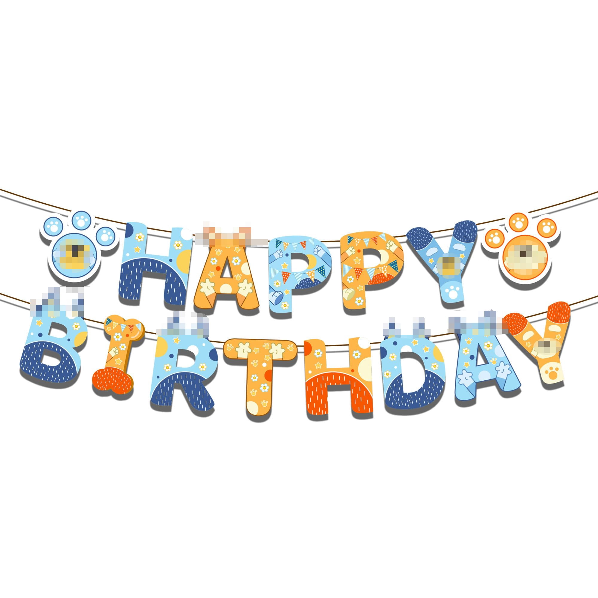 Blue Dog Birthday Party Decorations Banner - Blue & Orange Theme Backdrop, Hanging Ornaments, For Kids Party