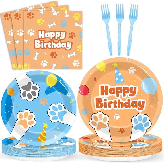 Blue Dog Happy Birthday Party Supplies Cartoon Puppy Paper Plates and Napkins Disposable Paw Tableware Dinnerware Set for Kids Dogs Parties Decorations Favors Baby Shower
