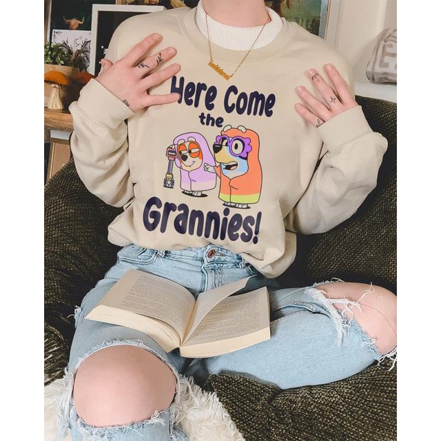 Blue Dog Here Come The Grannies Sweater. Halloween Sweater. Graphic