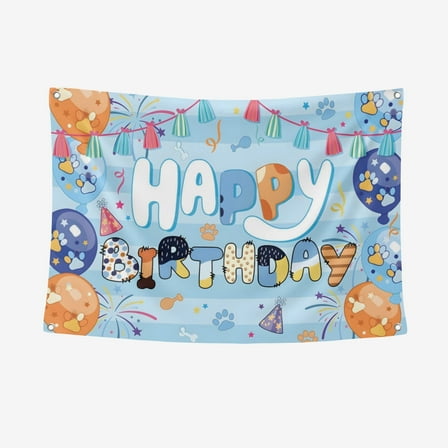 Blue Dog Paw Birthday Backdrop Cute Cartoon Dogs Photography Background Blue Dog Theme Banner for Girls and Boys Birthday Party Shooting Photo Props 5x3 FT