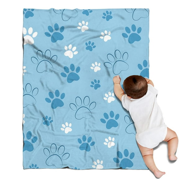 Blue Dog Paw Footprint Blanket,Comfortable Soft Flannel Throw Blanket,All Season,Warm Lightweight Blankets for Sofa Bed Couch Living Room Chair,30"x40"(80x100cm)