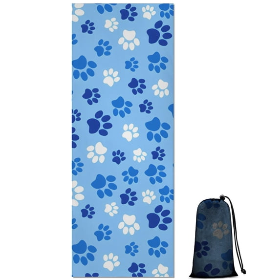 Blue Dog Paw Footprint Hot Yoga Mat Towel Non Slip for Hot Yoga - Quick-Drying Yoga Mat Cover with 4 Corner Pockets with Travel Bag - Hot Yoga Towel Non Slip Grip Moisture Wicking Sweat 70"x26"
