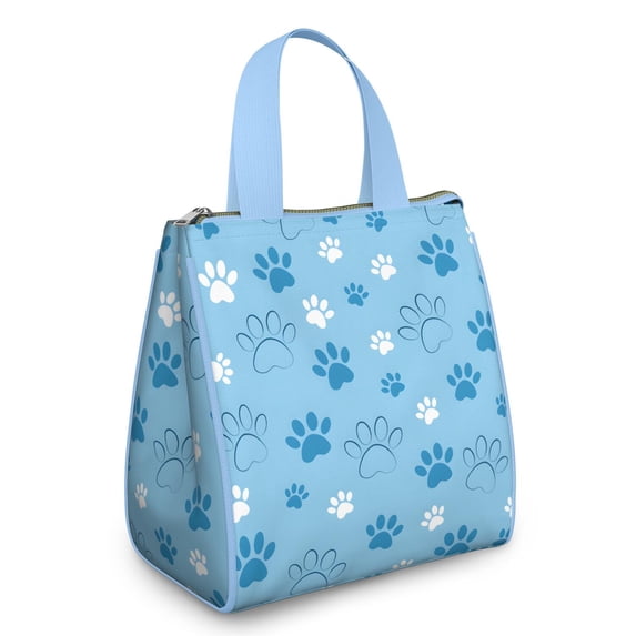 Blue Dog Paw Footprint Insulated Lunch Bag for Women & Adults,Large Portable Soft Cooler Lunch Bag,Thermal Food Storage Tote with Pearl Cotton,8.66L,8.75x5.75x9.5 Inch