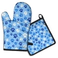 thumbnail image 1 of Blue Dog Paw Footprint Kitchen Oven Mitt and Pot Holder Sets 2 Pcs for Baking, Cooking and Grilling, Heat Resistant Up To 392 °F, 1 of 7