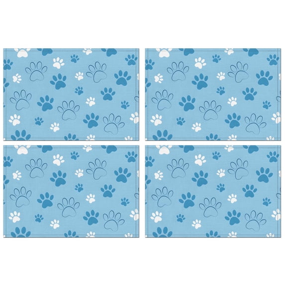 Blue Dog Paw Footprint Summer Placemats Table Placemats Set Of 4-Linen Kitchen Washable Placemats Table Mats 11.8"x17.7"Non-Slip Heat Resistant