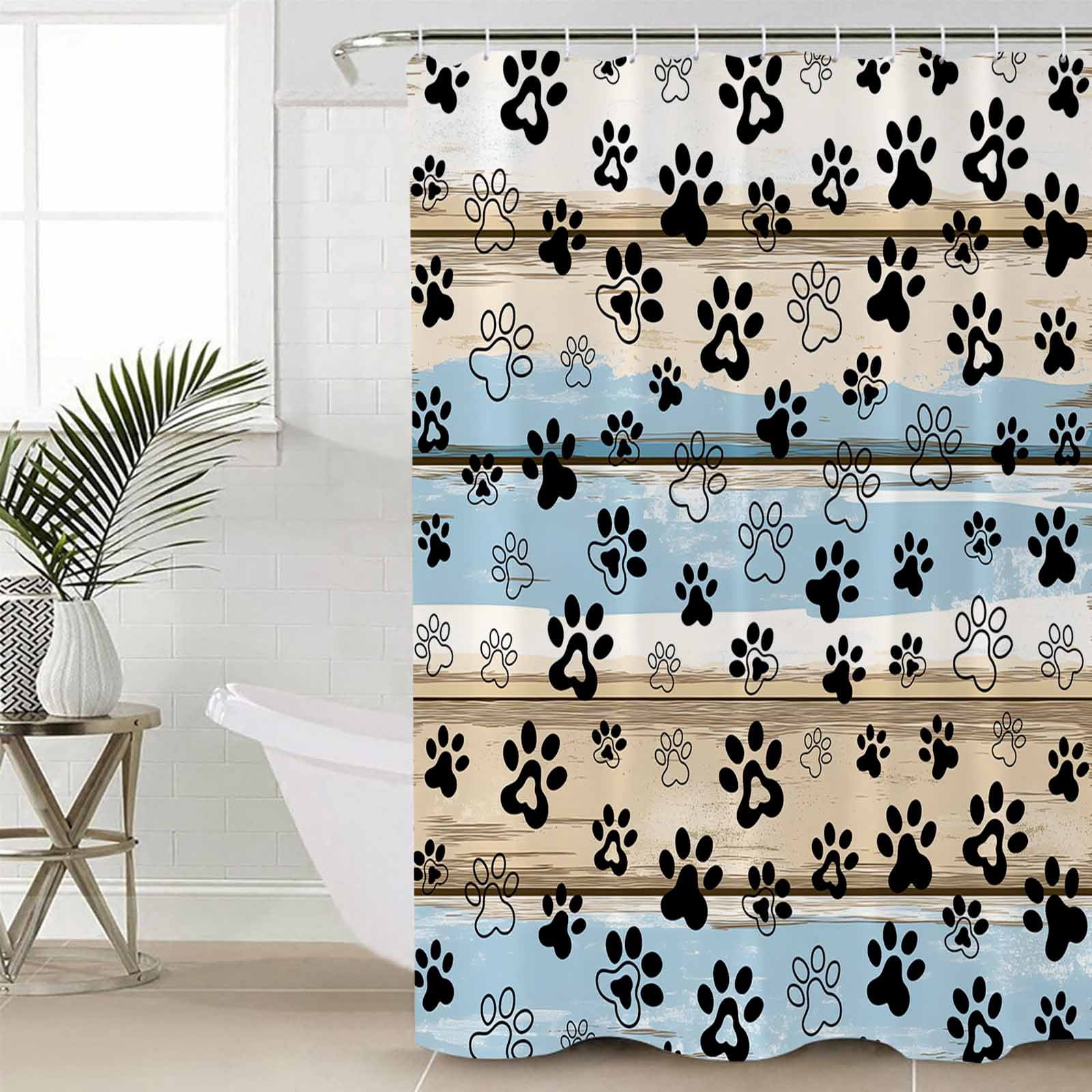 Blue Dog Paw Print Shower Curtain Set, Waterproof Shower Curtains for ...