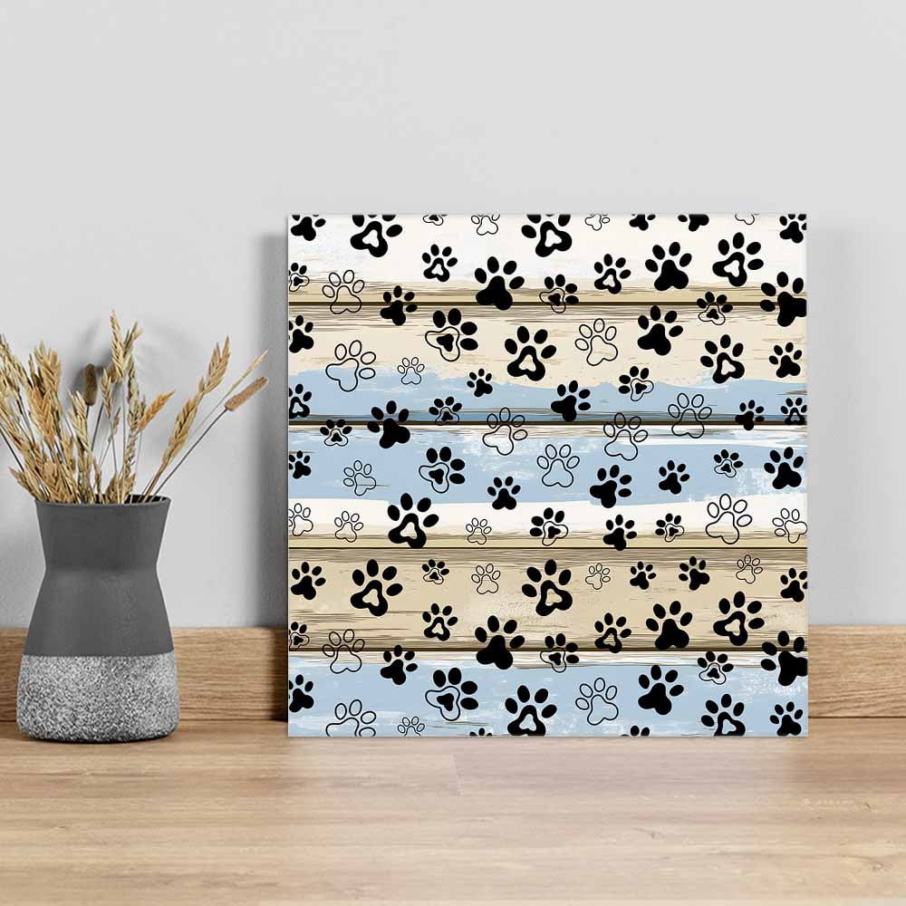 Blue Dog Paw Print Wall Art Painting On Canvas Vintage Farmhouse blue-dog-paw-print-wall-art-painting-on-canvas-vintage-farmhouse
