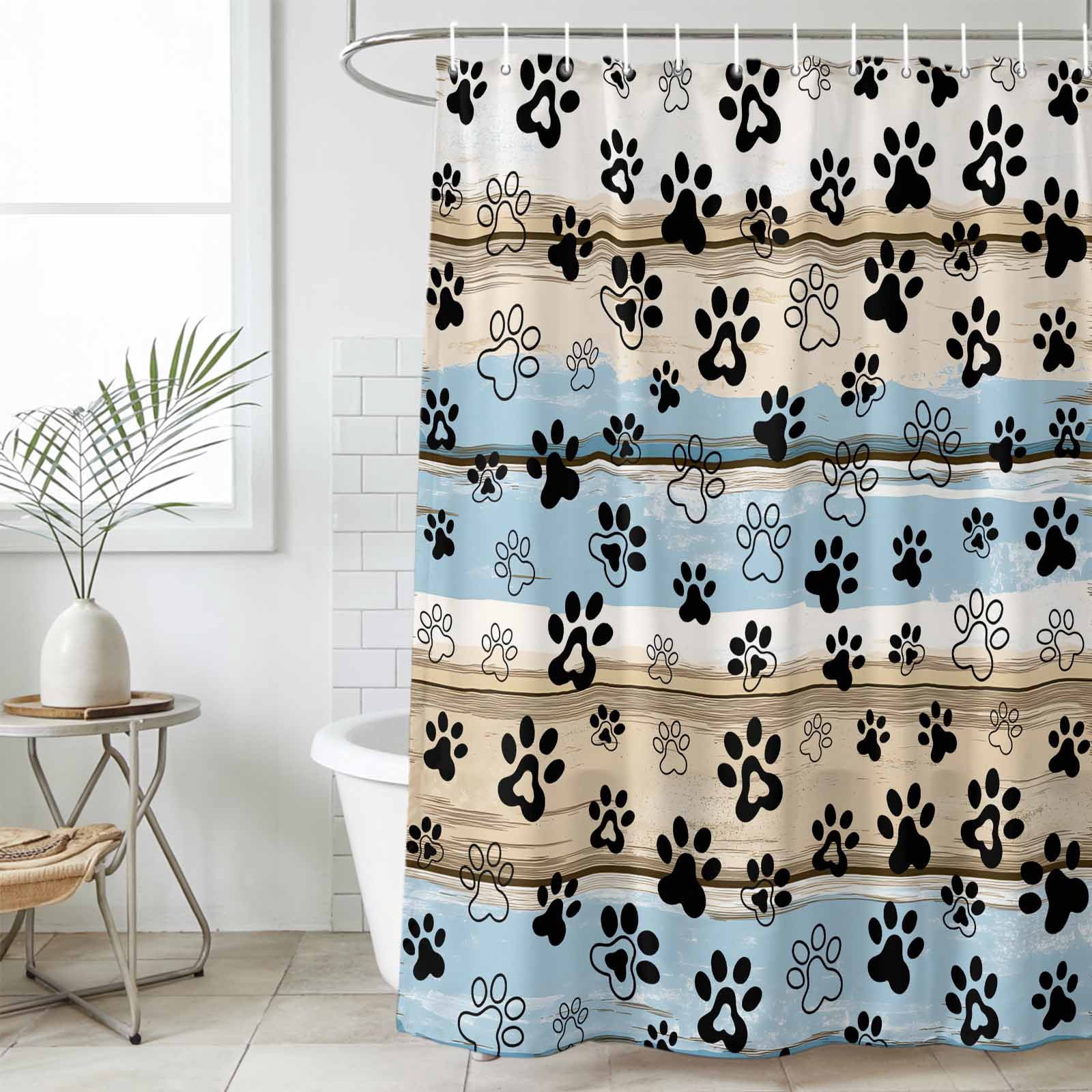 Blue Dog Paw Print Waterproof Fabric Shower Curtain,Vintage Farmhouse ...