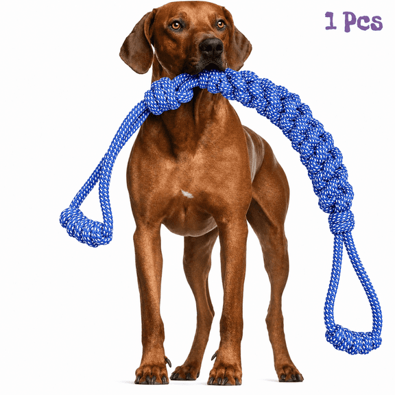 Blue Dog Rope Chew Toy, Interactive Tug Toy for Puppy Teething, Durable Braided Cotton Pet Toy for Medium to Large Breed Aggressive Chewers