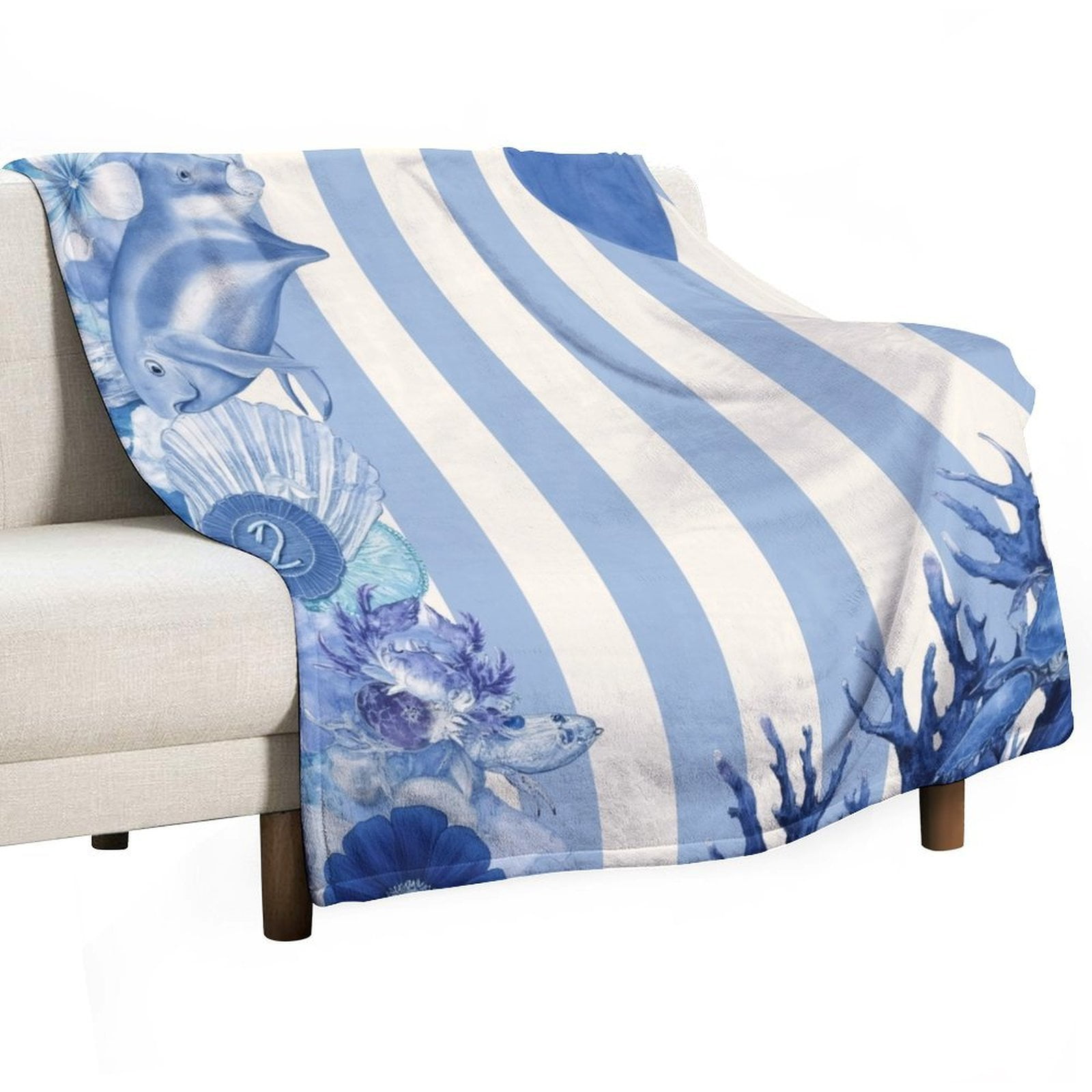 Blue Dolphin And Shell Pattern Blankets Bedroom Living Room Sofa Throw