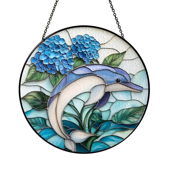 Blue Dolphin Floral Glass Window Hanging – Coastal Home Decor2101