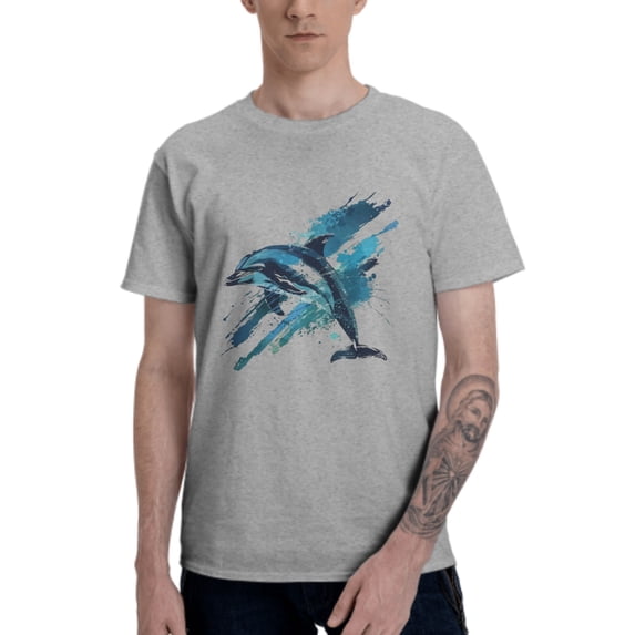 Blue Dolphin Men's T-Shirt Cotton 100% Summer Tops Fashion Casual Blue Dolphin Short Sleeves for Men Women Round Collar Top Tees
