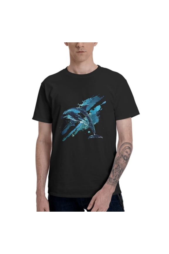 Blue Dolphin Men's T-Shirt Cotton 100% Summer Tops Fashion Casual Blue Dolphin Short Sleeves for Men Women Round Collar Top Tees
