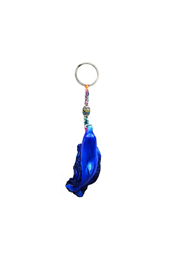 Blue Dolphin Sea Animal 3D Figurine Keychain Multicolored Macram Metal Ring - Handmade Gifts Boho Car Keys Bag Accessories