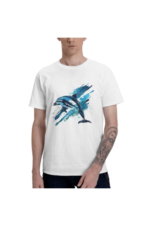Blue Dolphin T-Shirt for Men Cotton 100% Summer Tops Women Fashion Casual Short Sleeves Round Collar Short-Sleeve Couple Top Tees