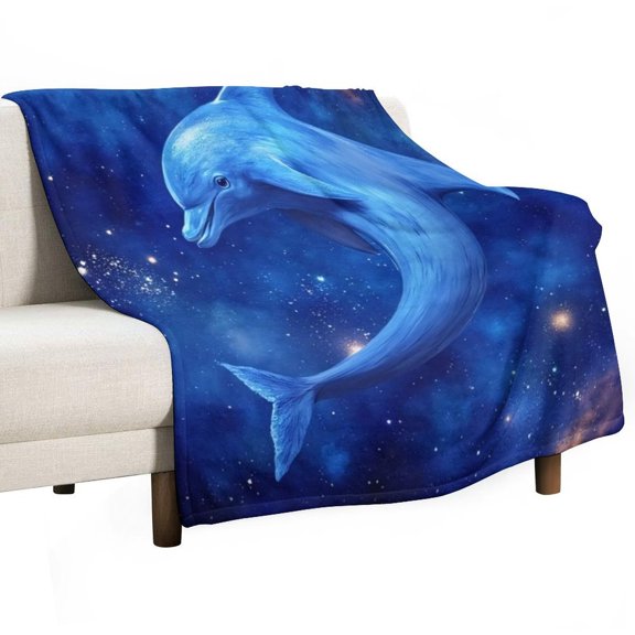 Blue Dolphin in Space Blanket Soft Throw Warm Lightweight Plush Blanket for Couch Bed Sofa