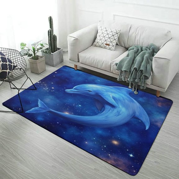 Blue Dolphin in Space Home Decor Living Room Carpet Non-slip Hotel Lobby Floor Mat Kitchen Bedroom Entrance Doormat Mats 47x71inch