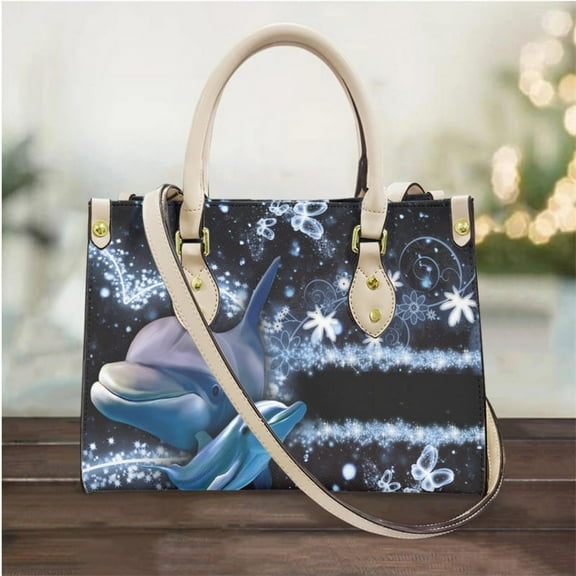 Blue Dolphin with Butterfly Design Women Leather Female Cross Body Bags Woman Top-handle Vintage Shouder Bags