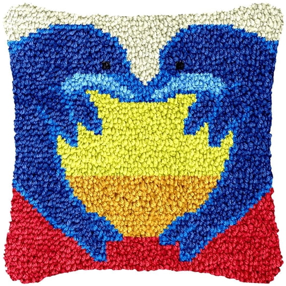 Blue Dolphins Latch Hook Kits Pillow DIY Rug Cushion Making Kits with preprinted Pattern Canvas Instruction Yarns and Latch Hooking Pillow Cover Easy to Start DIY Home Decor Kits 43x43cm