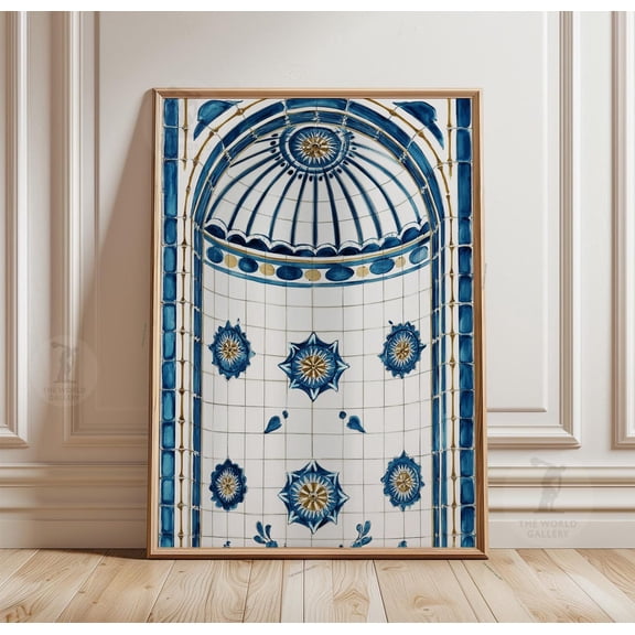 Blue Dome Ceiling Mediterranean Tile Style Architectural Sky Poster, Unframed Poster