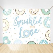 Blue Donut Sprinkled with Love Backdrop Boys Baby Shower Party Background Little Prince Confetti Birthday Cake Table Supplies Copper Grommets Banner