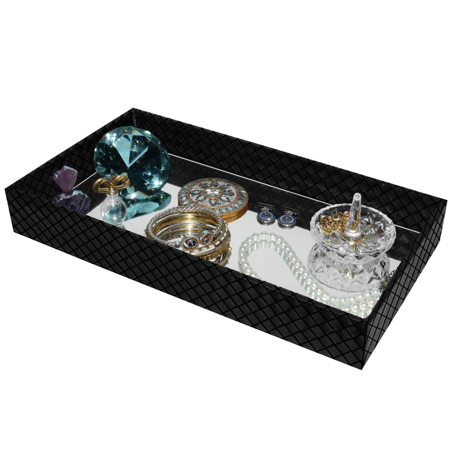 Blue Donuts Decorative Leather Bath Vanity Tray with Mirror (Black) - Walmart.com