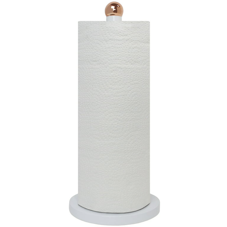 Paper Towel Holder On A White Marble Countertop Stock Photo
