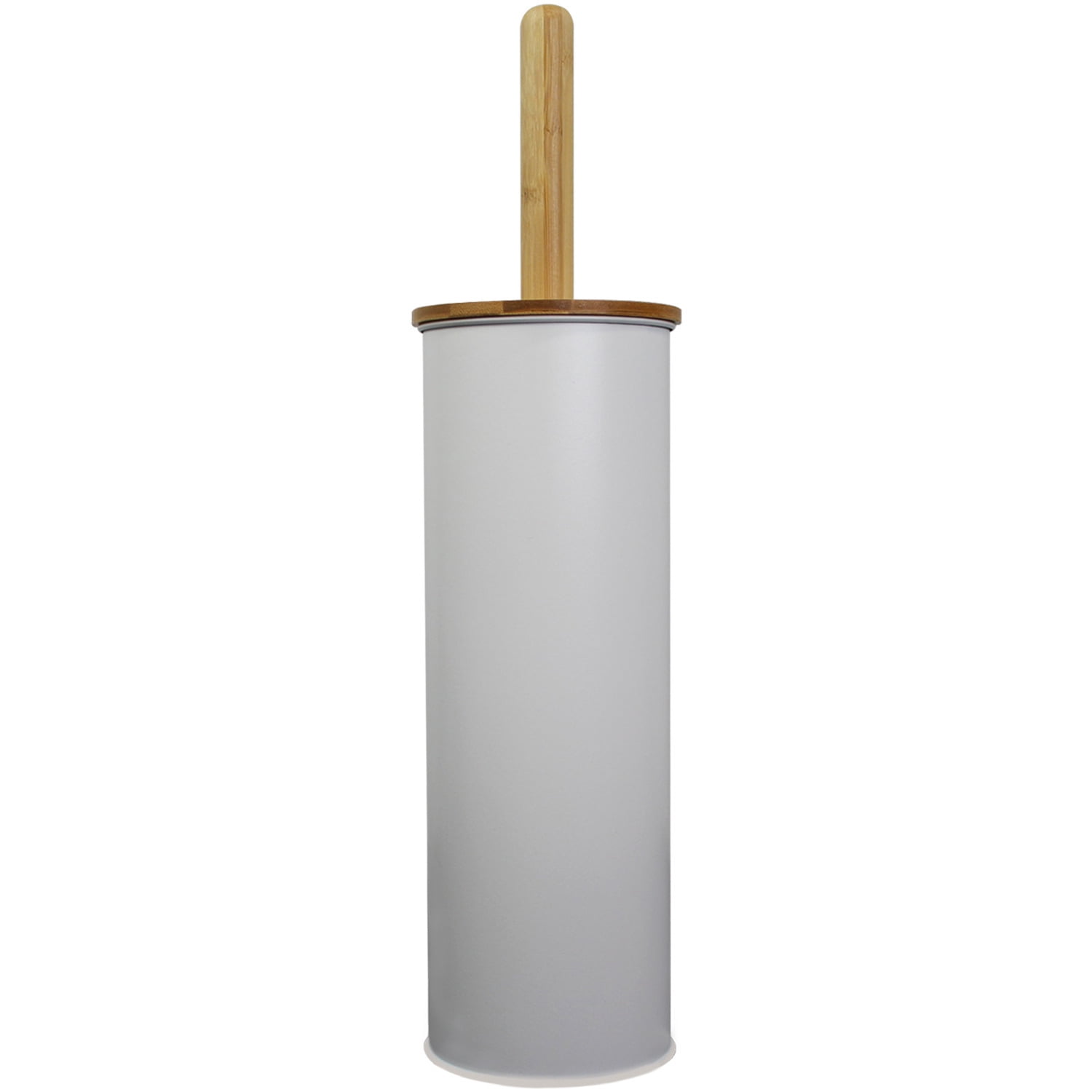 White Metal Toilet Brush Holder with Bamboo Handle