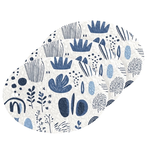 Blue Doodles Lines 3 Dish Sponges Bulk Delicate Clean Non Scratch Compressed Sponges Kitchen Sponges BPA Free