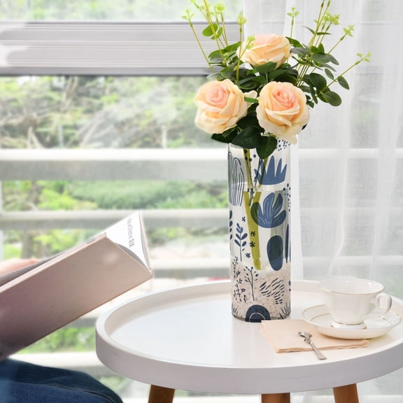 Blue Doodles Lines Flower Vase Decorative Vases for Flowers Home Decor for Centerpieces Entryway Shelf Living Room