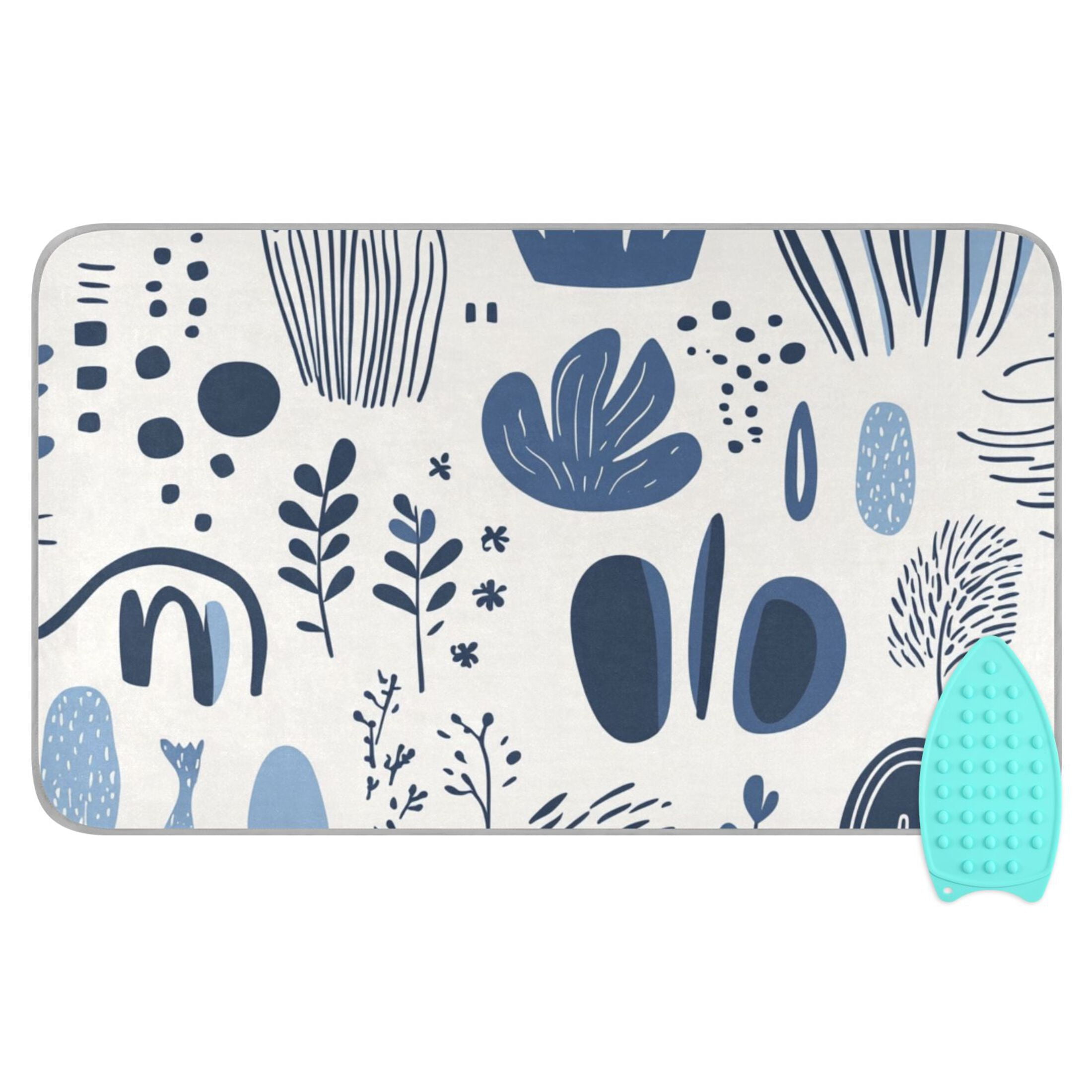 Blue Doodles Lines Ironing Board Covers Heat Resistant Ironing Pad Mat Portable for Travel Washer Dryer Table