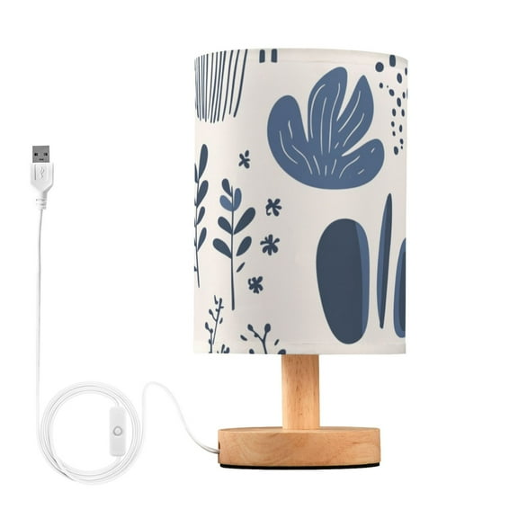 Blue Doodles Lines Table Lamp for Desk Nightstand Lamp with USB Modern Gifts for Bedroom Living Room Kids Room