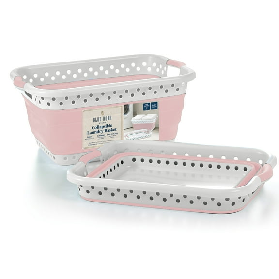 Blue Door Collapsible Laundry Basket Portable Pop Up Plastic Laundry Hamper with Dual Grip, 10.5-Gallon Pink