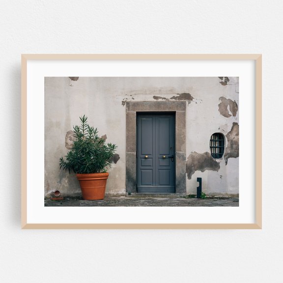 Blue Door at Castel Sant'Elmo - Naples Campania Italy Photography Oak Framed Wall Art Print 24 x 36 inches