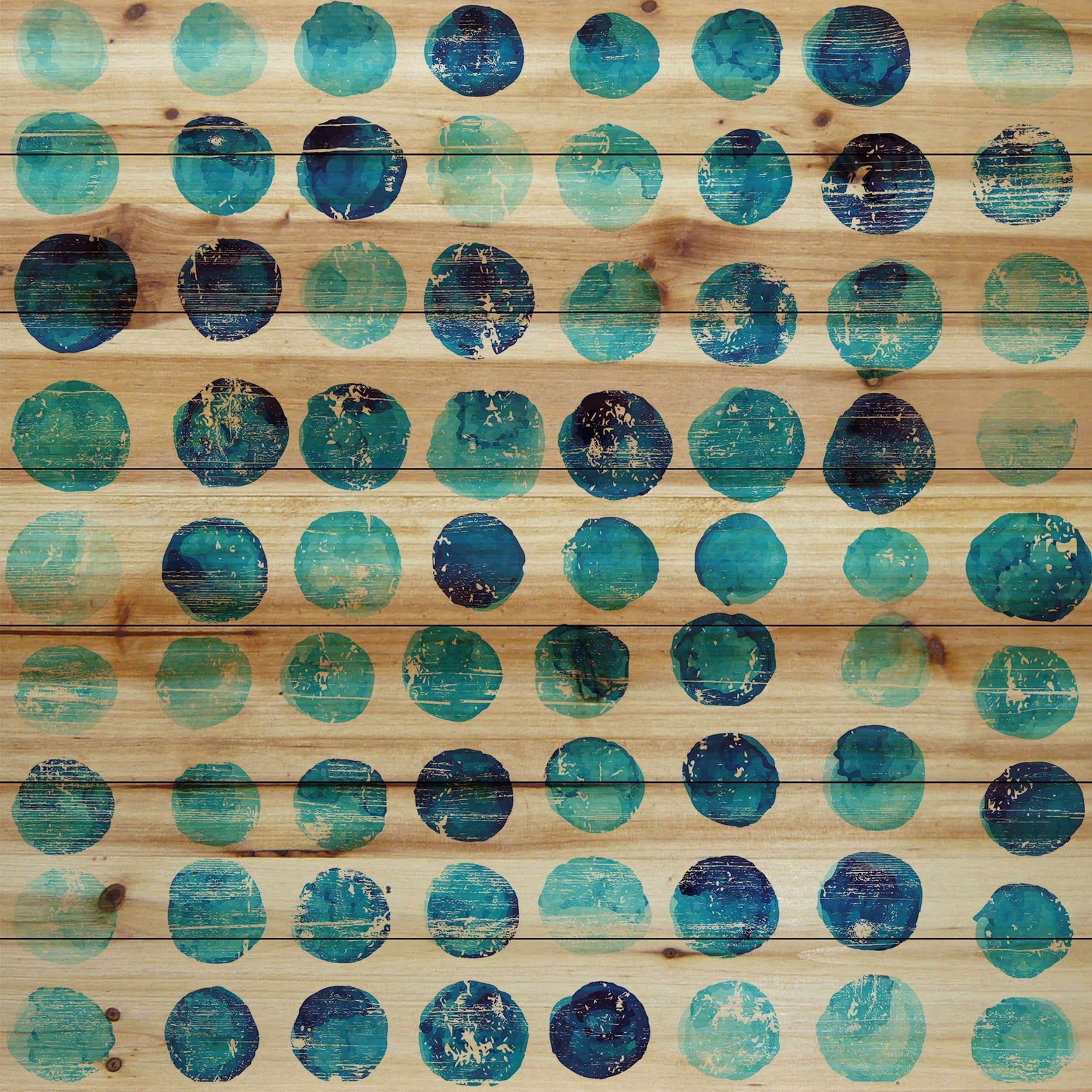 "Blue Dot Stamps" Painting Print on Natural Pine Wood
