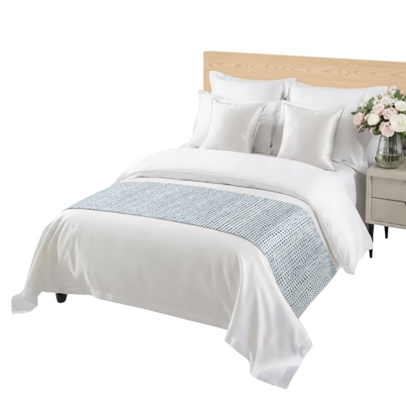 Blue Dots Bed Runner for Bedroom, Modern Abstract Geometric Minimalist Micro Dots Decorative Satin Bed Runners & Scarves for Foot of Twin Beds Bedding Throws for Hotel Guest Room 71" x 20"