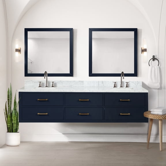Blue Double Bath Vanity 80" W X 22" D - Marble Surface, Solid Wood Build, Soft Close, Fully Bonded Unit 80 In. 22 With Wood, Close Hinges, Assembled