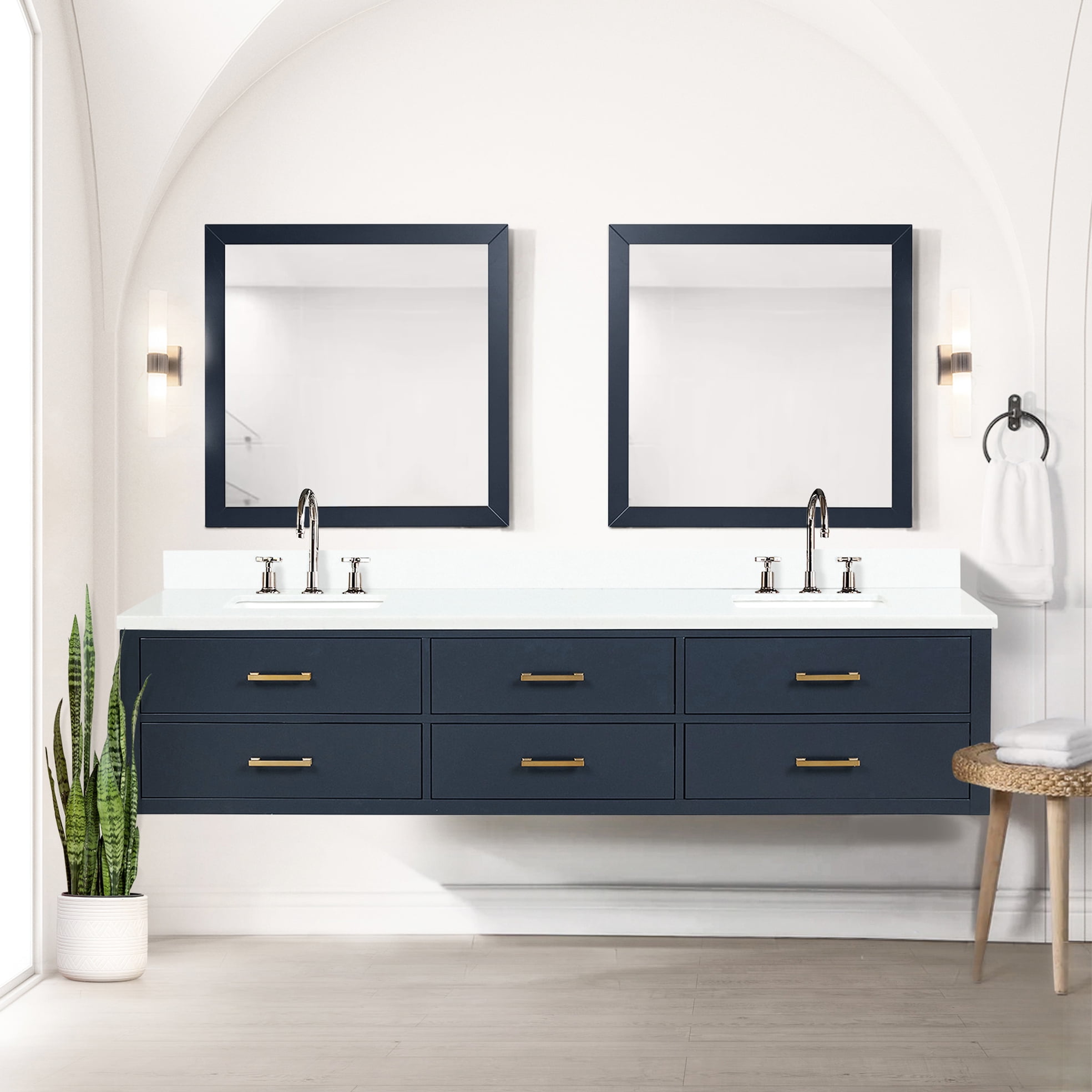 Blue Double Bath Vanity 84 In. W X 22 D With White Quartz Top - Solid ...