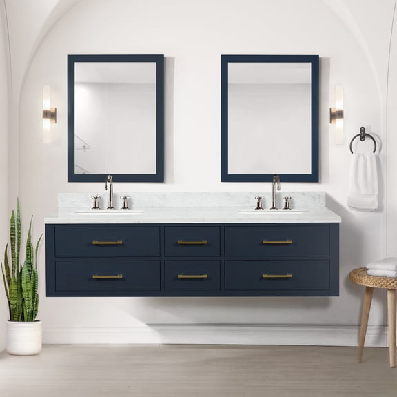 Blue Double Bathroom Vanity 72 In. W X 22 D - Marble Counter, Faucet , Soft Close, , Solid Wood With Top And Reinforcement,