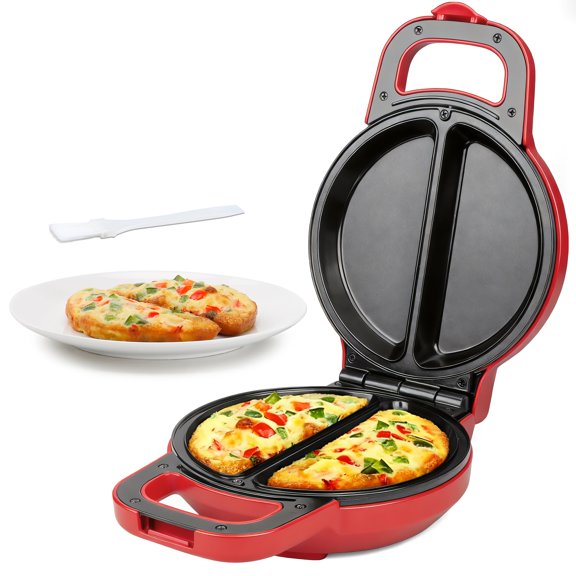 Blue Double Omelette Maker with Dual 6.5 Inch Non-Stick Plates, Flip Design for Quick Omelets Burritos Breakfast Cooking Tool