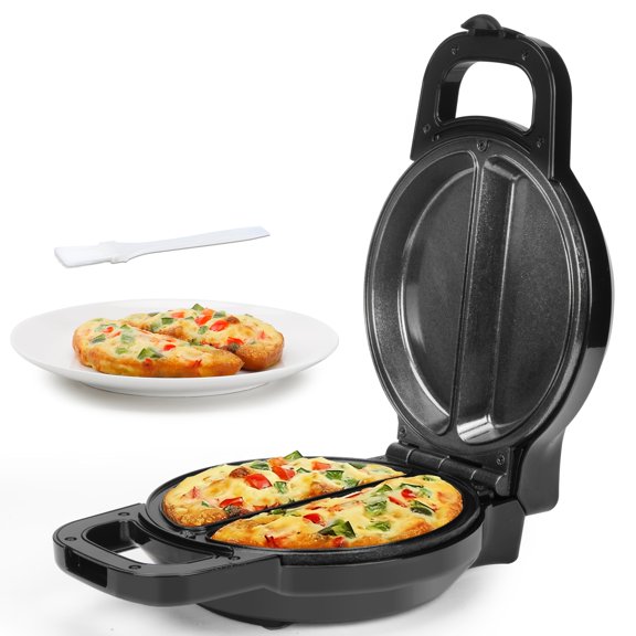 Blue Double Omelette Maker with Dual 6.5 Inch Non-Stick Plates, Flip Design for Quick Omelets Burritos Breakfast Cooking Tool