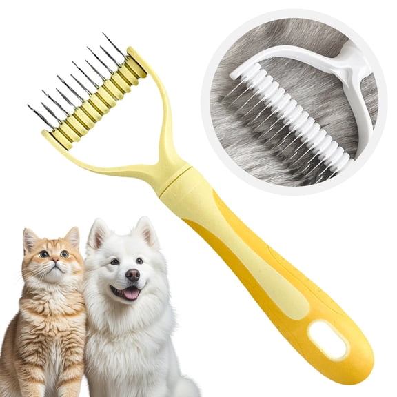 Blue Double Sided Pet Grooming Brush for Dogs Cats, Dual Use Deshedding Dematting Rake Comb Removes Undercoat Tangled Loose Hair