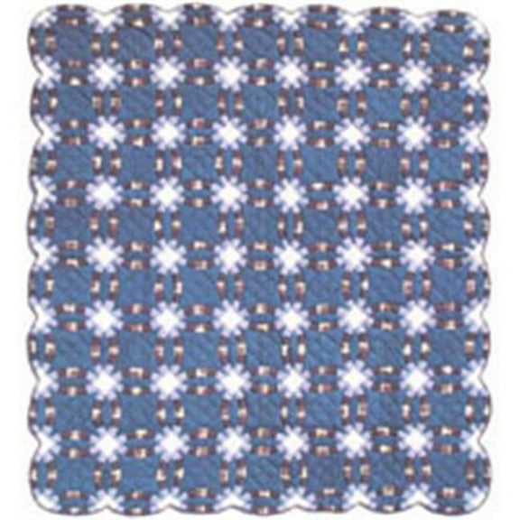 Patch Magic Blue Double Wedding Ring Lightweight Reversible Cotton King Quilt,Adult, Teen