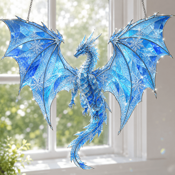Blue Dragon Acrylic Suncatcher Hologram Window Hanging Fantasy Gift