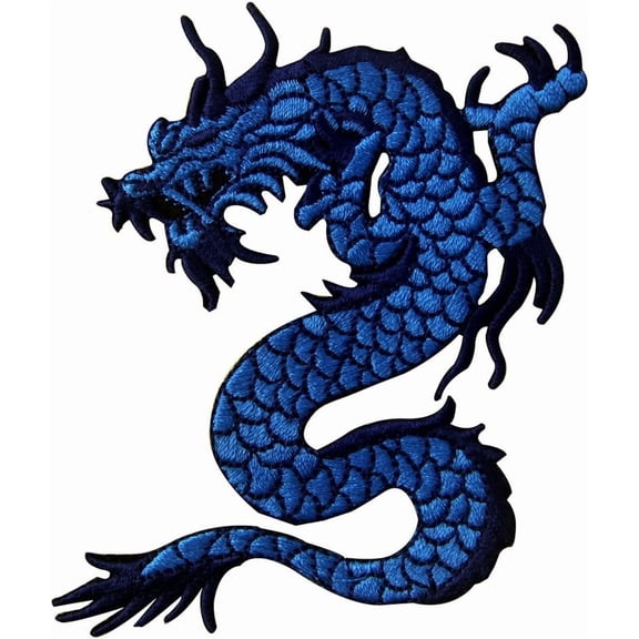 Blue Dragon Embroidered Applique Iron On Sew On Patch